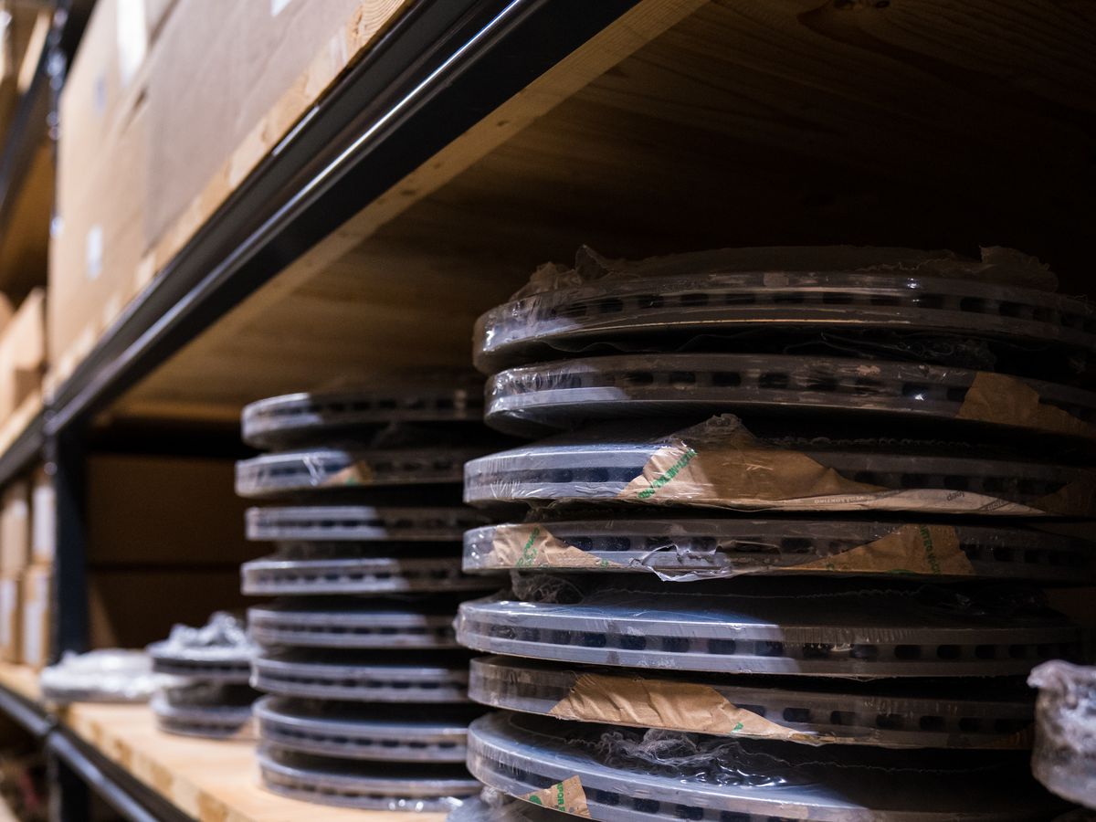 Brake discs on a shelf